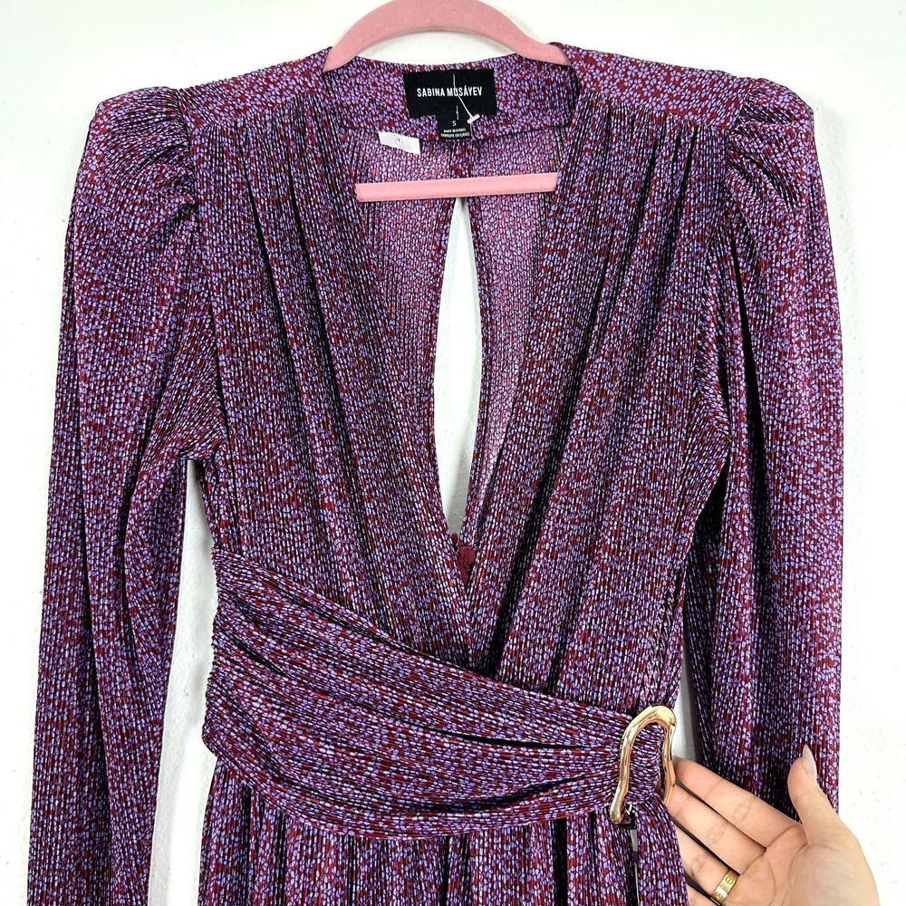 NWT Sabina Musayev Hadar Long Sleeve Dress in Maroon Size Small - Picture 8 of 11